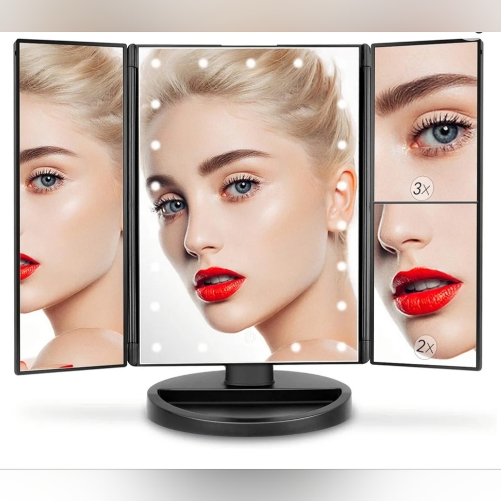 Tabletop Mount Trifold Lighted Vanity Mirror with LED Lights, Touch Screen, Etc